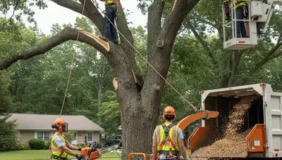 Emergency tree service crew clearing storm-damaged fallen trees in Columbia, MO