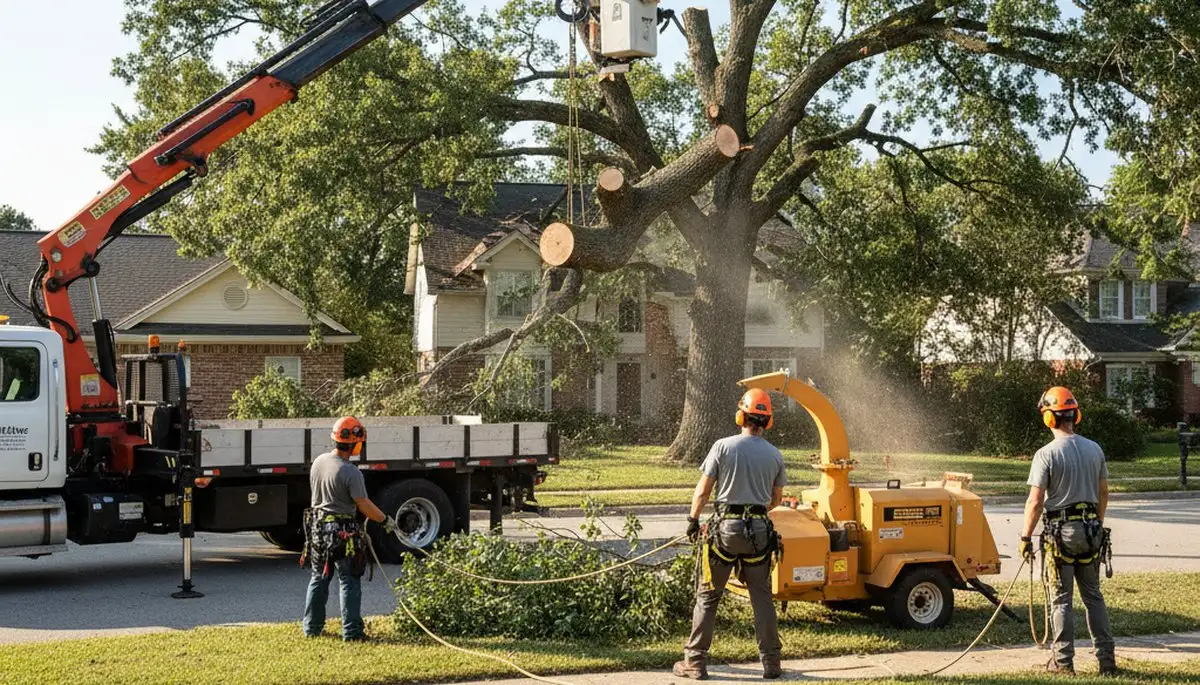Columbia, MO emergency tree service crew removing storm-damaged trees and clearing hazards