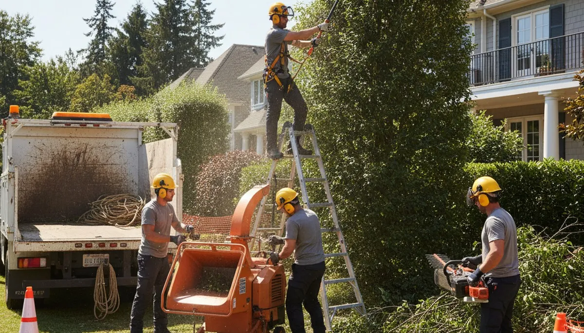 Shrub removal crew clearing overgrown shrubs in Columbia, MO for Arbor Tree Care