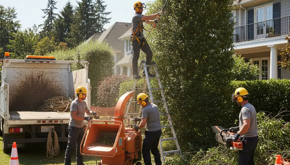 Shrub removal crew clearing overgrown shrubs in Columbia, MO for Arbor Tree Care