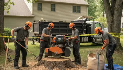 Columbia, MO stump removal crew clearing a leftover stump for a tidy yard cleanup