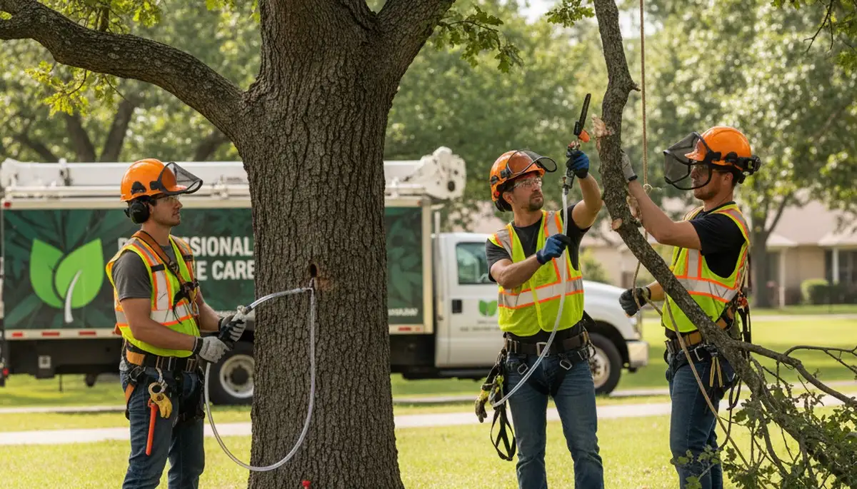 Arborist inspecting tree disease treatment in Columbia, MO for fungal and pest damage