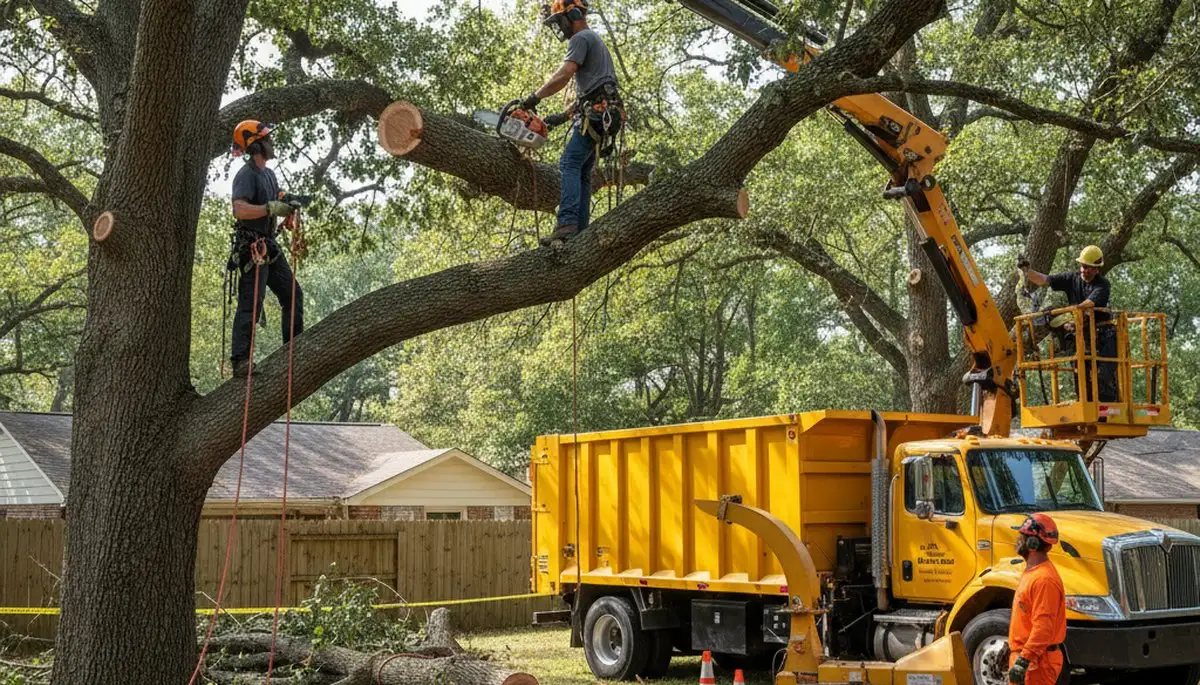 Tree removal crew in Columbia, MO removing a hazardous tree safely on a residential property