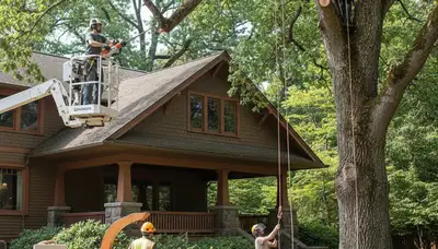 Tree service crew in Columbia, MO providing professional tree removal for a local property