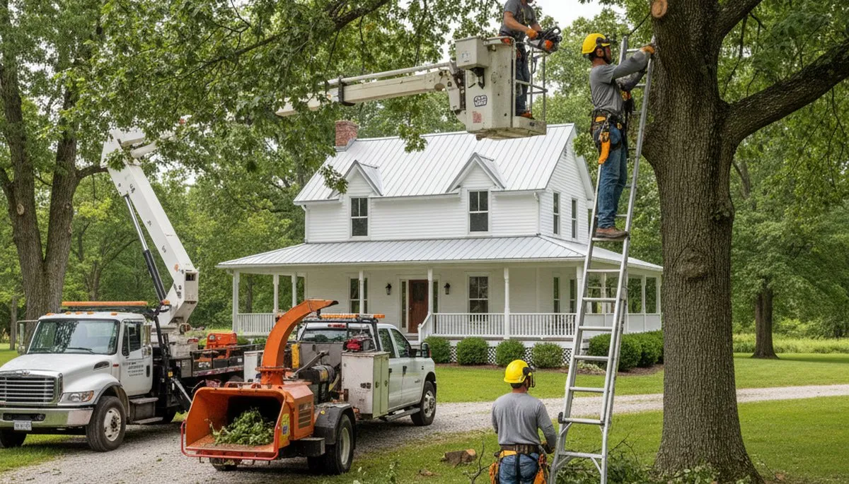 Tree service crew removing a tree in Columbia, MO for safe residential property care