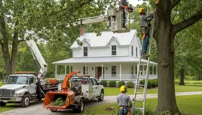 Tree service crew removing a tree in Columbia, MO for safe residential property care
