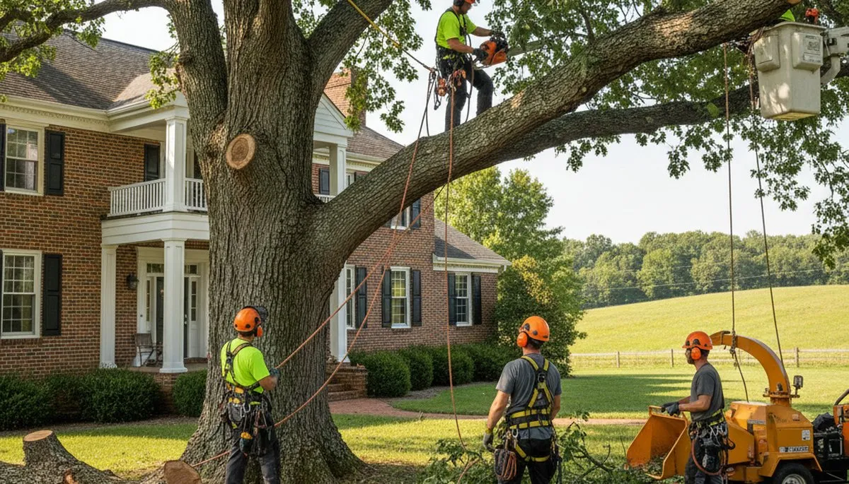 Tree service crew in Columbia, MO performing professional tree removal for a local property