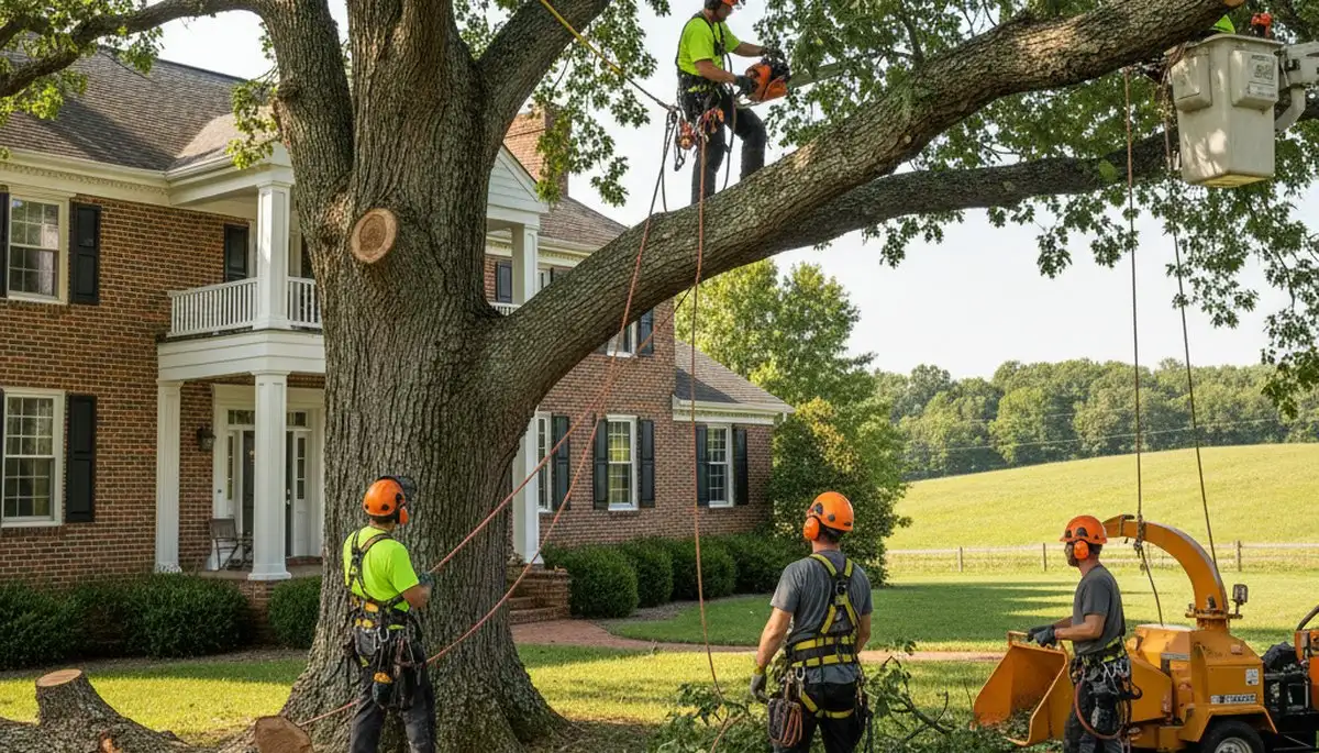 Tree service crew in Columbia, MO performing professional tree removal for a local property