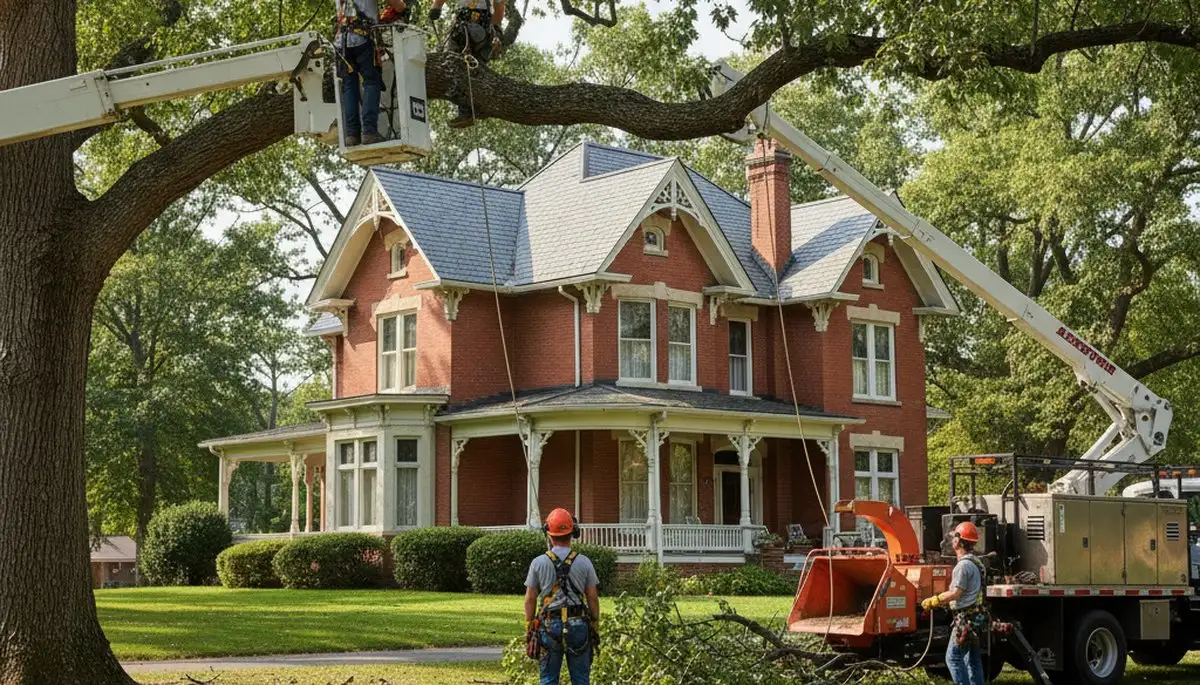 Tree service crew in Columbia, MO handling professional tree removal for a local property