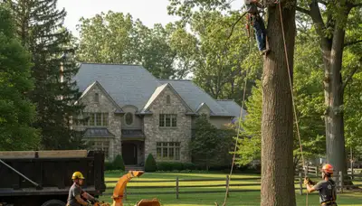 Tree service crew in Columbia, MO removing a tree for safe, professional property cleanup