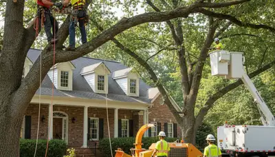 Tree service crew in Columbia, MO providing professional tree removal and trimming for local properties