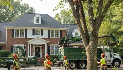 Tree service crew removing a tree in Columbia, MO for safe property protection