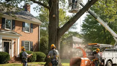 Tree service crew in Columbia, MO providing professional tree removal and trimming for local properties