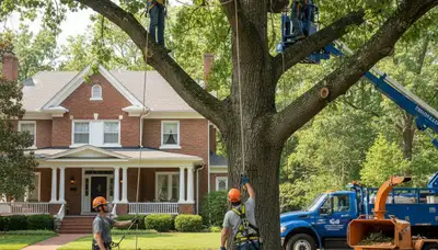 Tree removal crew serving Columbia, MO, with professional tree service equipment