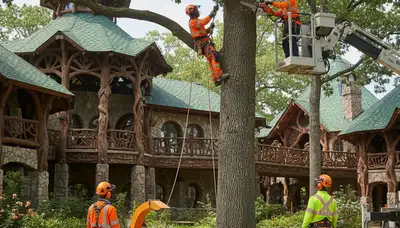Tree service crew in Columbia, MO providing professional tree removal and cleanup for a local property