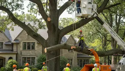 Tree service crew removing a tree in Columbia, MO, for safe residential property care