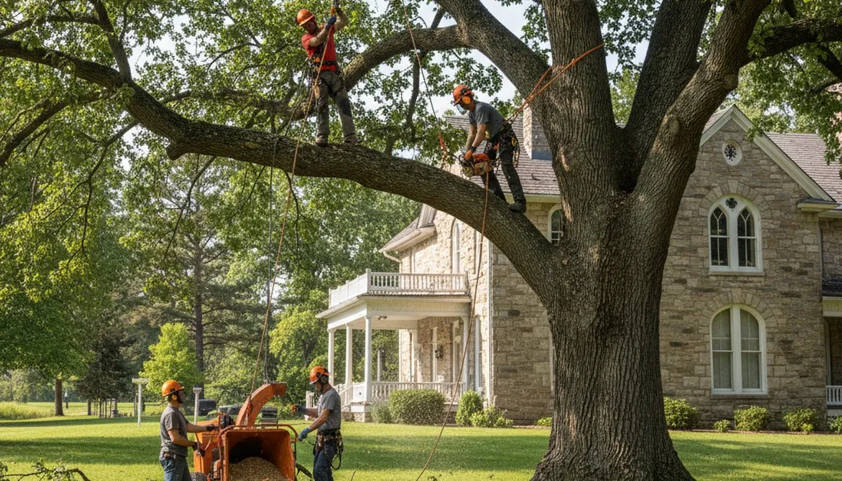 Tree service crew in Columbia, MO handling professional tree removal for a local property