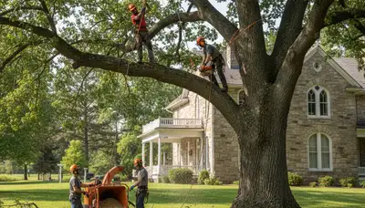 Tree service crew in Columbia, MO handling professional tree removal for a local property