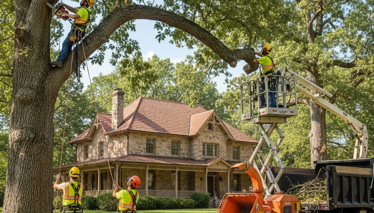 Tree service crew in Columbia, MO providing professional tree removal for a local property