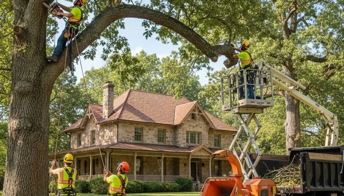 Tree service crew in Columbia, MO providing professional tree removal for a local property