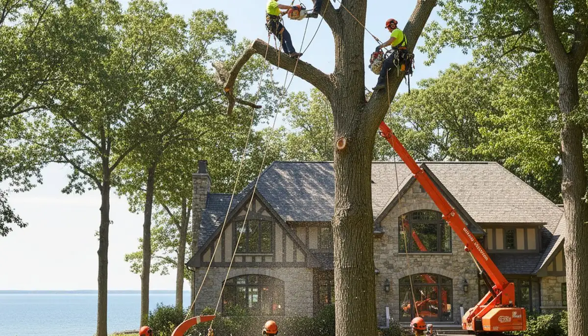 Tree service crew in Columbia, MO performing professional tree removal for a local property