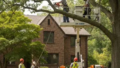 Tree service crew in Columbia, MO handling professional tree removal for a local property